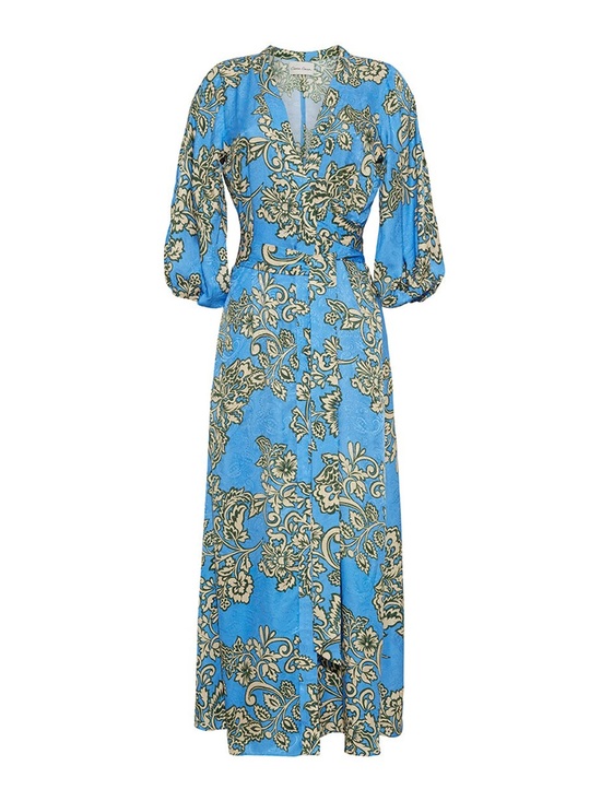 Cara Cara Dresses & Skirts - Cara Cara Blue Floral Wrap Midi Dress